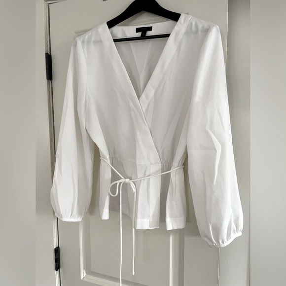 J Crew white crepe faux wrap top. - Picture 2 of 3